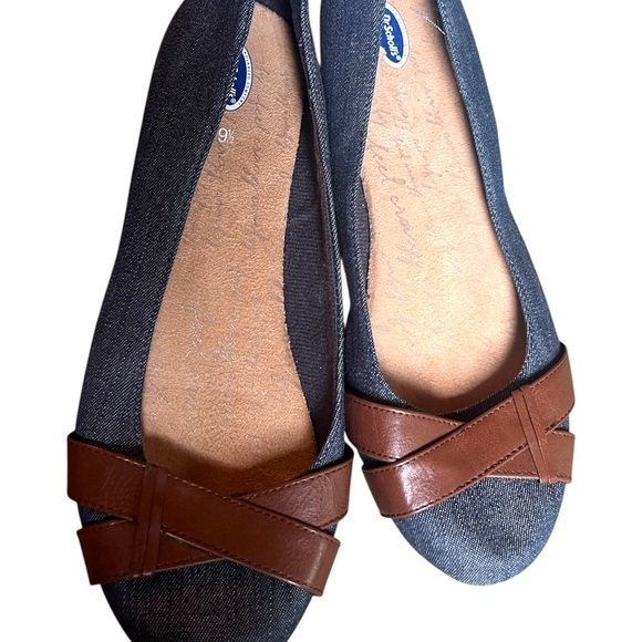 Comfort denim and chocolate brown Accent flats loafer work shoe denim flats - Picture 3 of 4